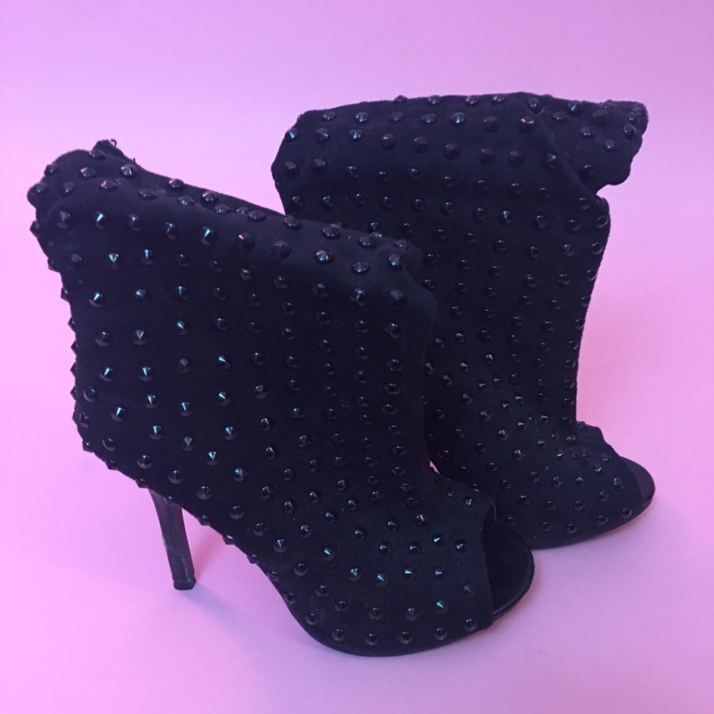 Black Studded Slouchy Booties